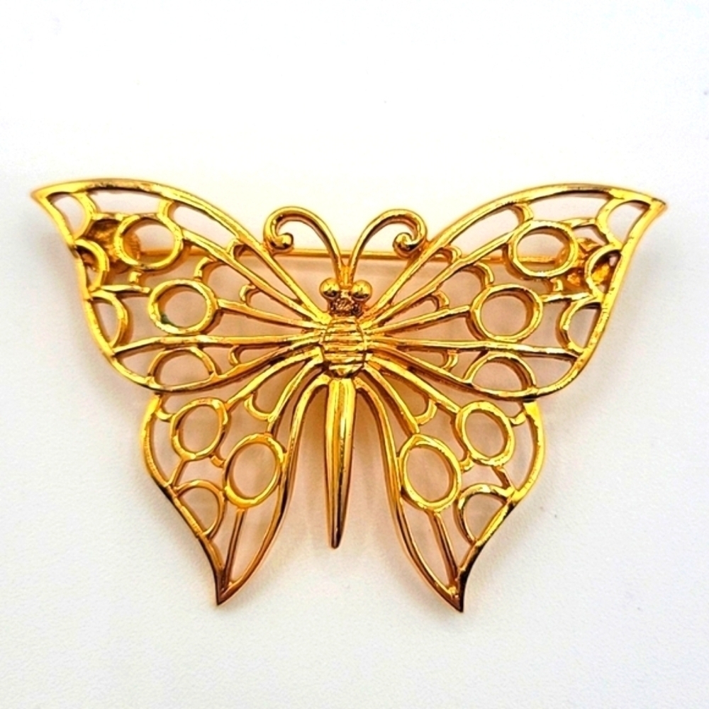 Allison Reed Vintage Gold Tone Butterfly Filigree Brooch